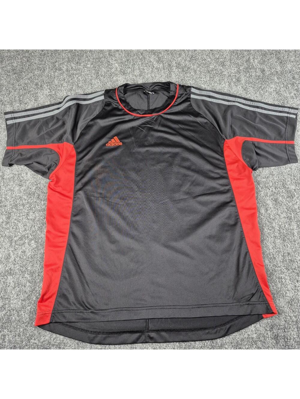 Vintage 2005 Adidas Shirt Mens L Black Red 3-Striped Short Sleeve Crew Neck Y2K